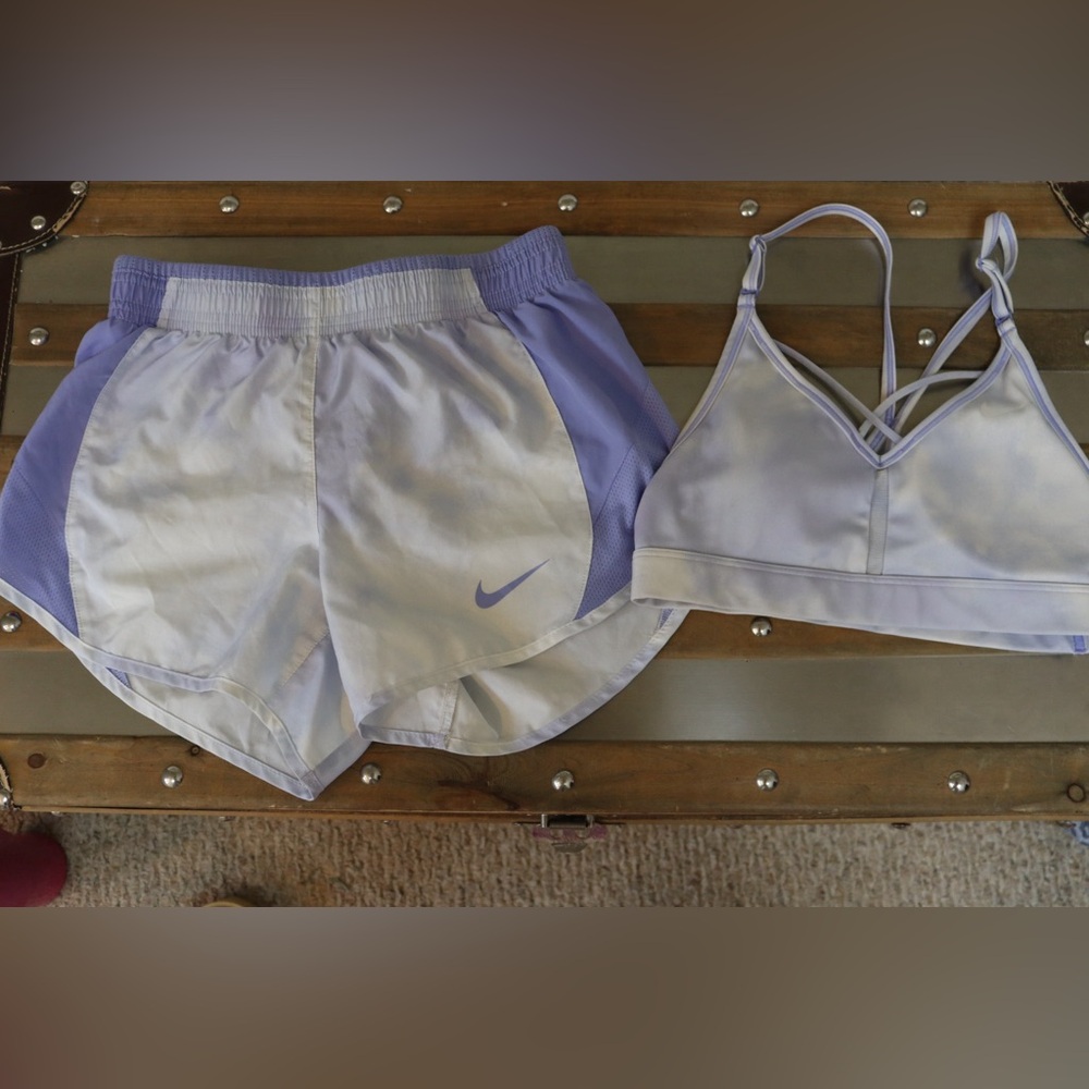 Nike Purple Dri-FIT Sports Bra and Shorts Set